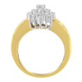 thumbnail image 4 of 14K Yellow Gold 1.0 Cttw Round & Baguette Cut Diamond Floral Cluster Double-Channel Flared Band Cocktail Statement Ring (H-I Color, SI2-I1 Clarity) - Ring Size 7, 4 of 8