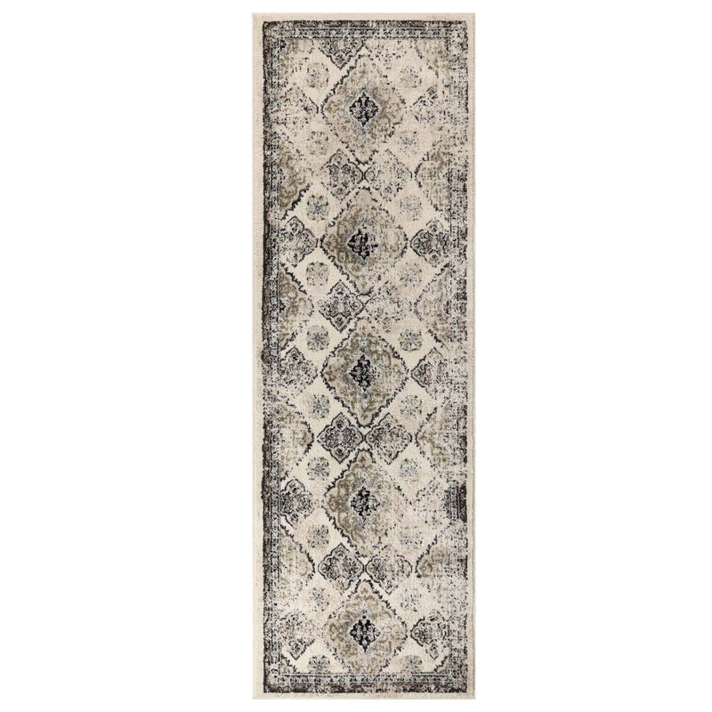 Superior Mayfair Distressed Damask Indoor Runner Rug, 2' 7" x 8', Ivory