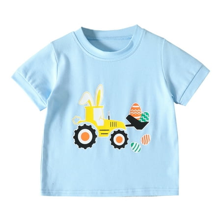 

Toddler Girl Boy Summer Short Sleeve Cartoon Prints Casual Tops T Shirt Size 130 Blue