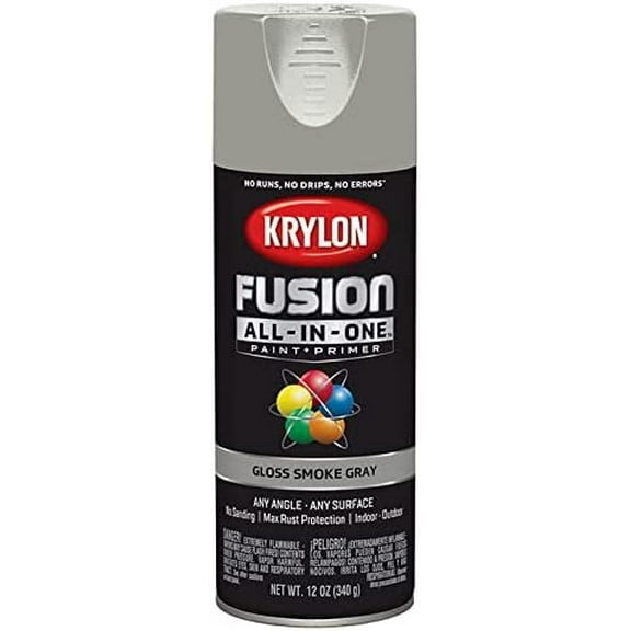 12 oz Krylon K02723007 Smoke Gray Fusion All-In-One Paint & Primer Spray Paint, Gloss Pack of 6