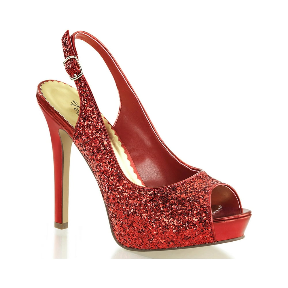 Fabulicious - Womens Red Glitter Slingback Dress Sandals Shoes with 4. ...