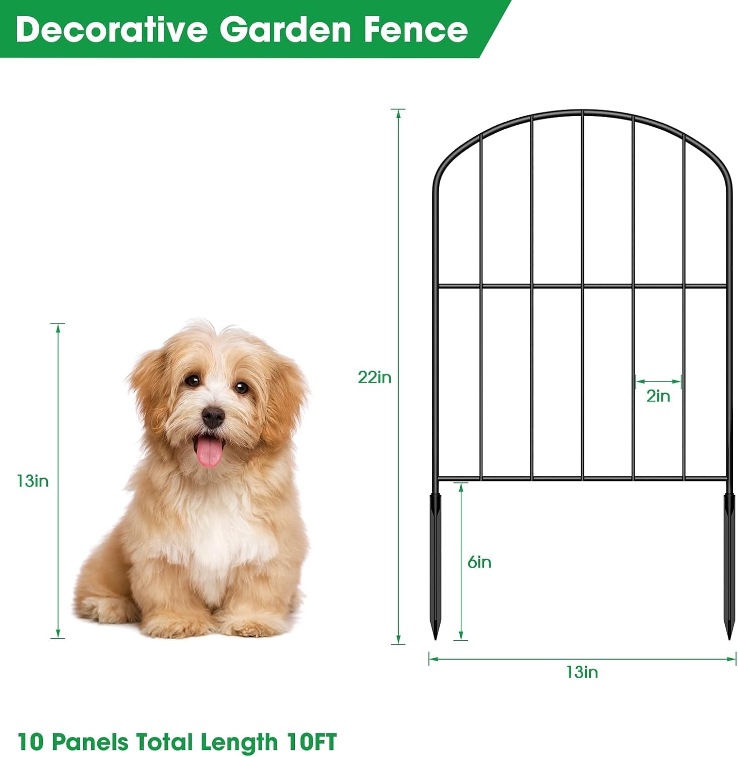 Oumilen Decorative Garden Fence 10 Panels, 10ft (L) x 22in (H) Rustproof Metal Wire, Arched
