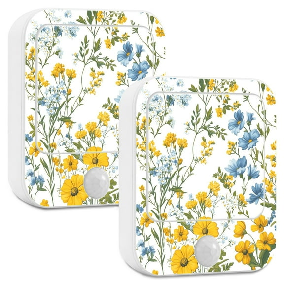 Yayeee 2-Pack Plug in LED Night Lights with Light Sensors Motion Detectors, Yellow Floral