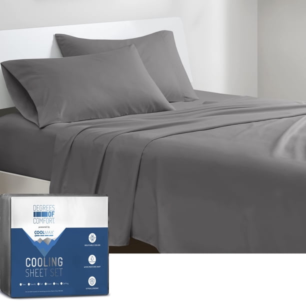 Grados de comodidad Coolmax Juego de sábanas refrescantes para cama de tamaño completo que absorbe la humedad para sudores nocturnos La mejor comodidad Sábanas frescas para personas que duermen calien