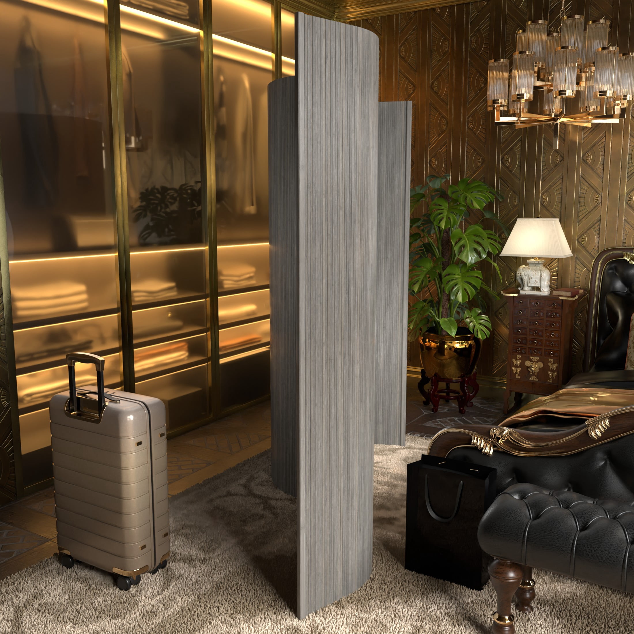 6 ft. Tall Bamboo Wave Screen - Grey Room Divider, Freestanding