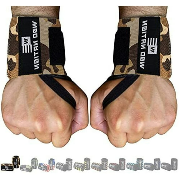 WOD Nation Wrist Wraps & Straps for Gym & Weightlifting (18 inch) - Essential Weight Lifting Wrist Wraps & Gym Wrist Straps Support for Optimal Powerlifting Performance For Women & Men - Camo