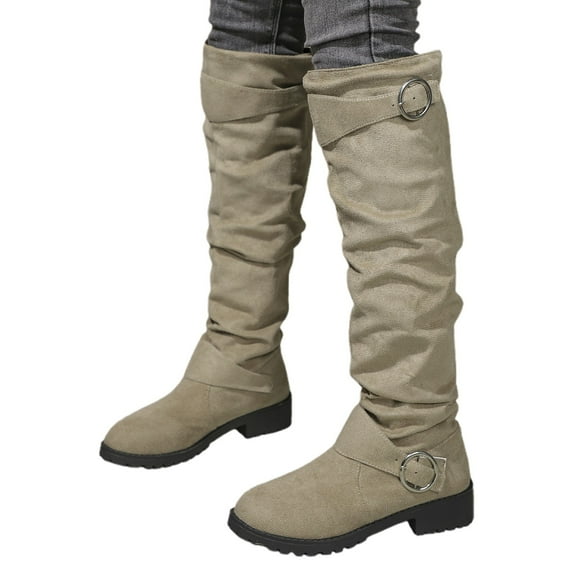 Knee High Boots Women Thigh High Boots Women's Fashion Knee High Boots With Belt Buckle Detail Low Heel On Booties For Casual Outings Travel Dating