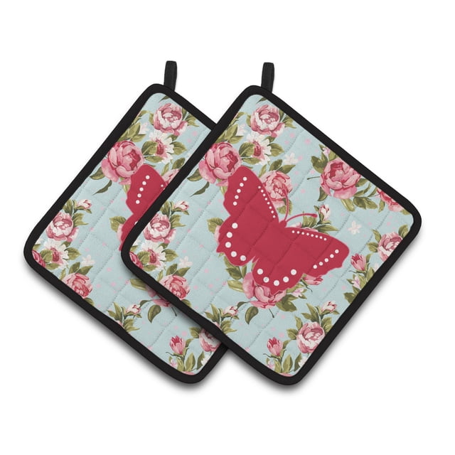 Caroline's Treasures Butterfly Shabby Chic - Par de soportes para macetas con rosas azules BB1033-RS-BU-PTHD, 7.5HX7.5W, Multicolor Caroline's Treasures BB1033-RS-BU-PTHD