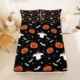 thumbnail image 5 of Homewish Spooky Halloween Witch Ghost Queen Sheets,Pumpkin Bat Stars Pattern Queen Sheet Sets,Black Orange,4pcs,1 Flat Sheet,1 Fitted Sheet and 2 Pillowcases, 5 of 6