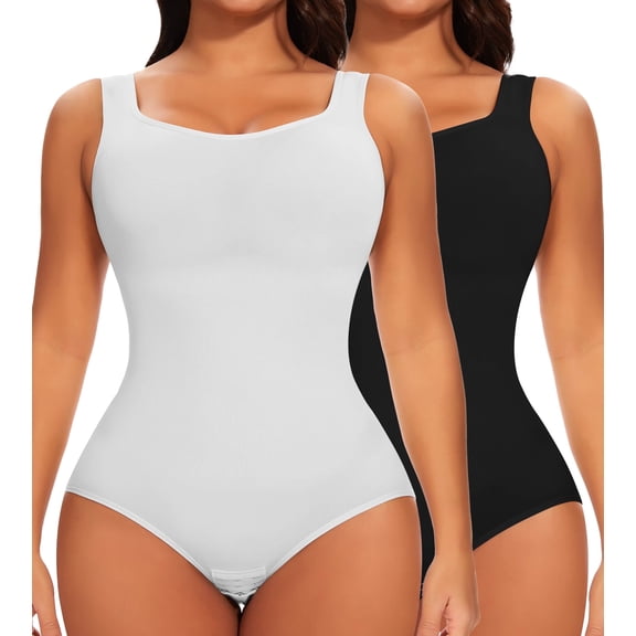 MANIFIQUE 2 Piece Shapewear Bodysuit for Women Tummy Control Slim Fit Sleeveless Round Neck Body Suit