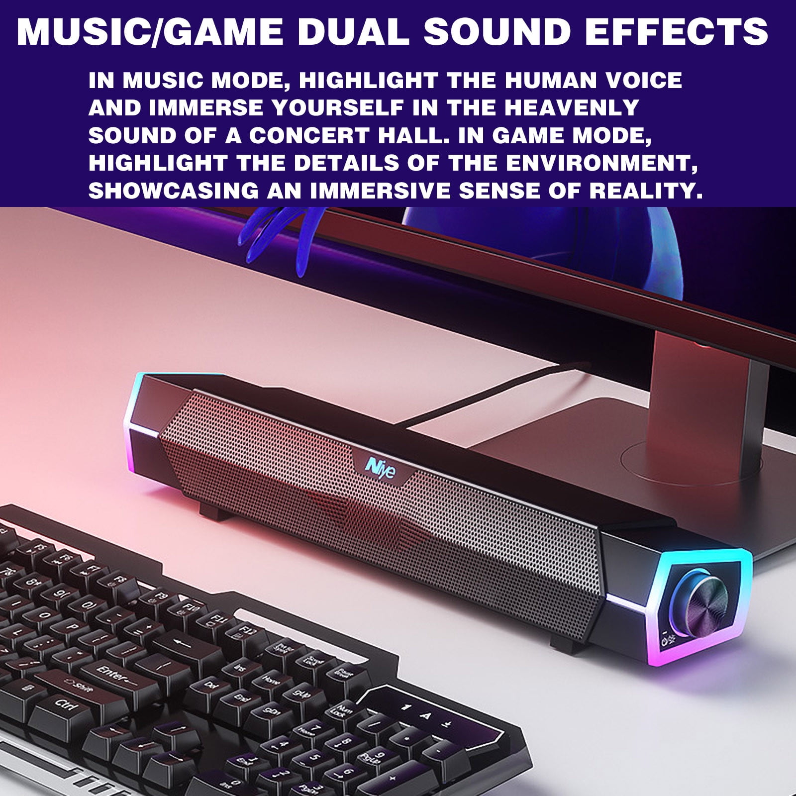Computer Speakers for Desktop PC 16 Inch Bluetooth Speaker Sound Bar with RGB Volume