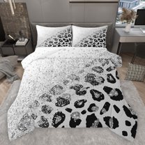 Castle Fairy Teens Gradient Cheetah Print Bedding Comforter Set 2pcs,Black Grey Ombre Twin Comforter Sets Microfiber,Abstract Bling Glitter Breathable Bedding Set,Super Cozy Room Decor,Reversible