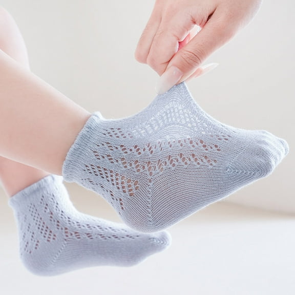 Cethrio Kids Girls Summer Socks, Cotton Soft Everyday 5 Pack Crew Socks Blue Size 3-5T