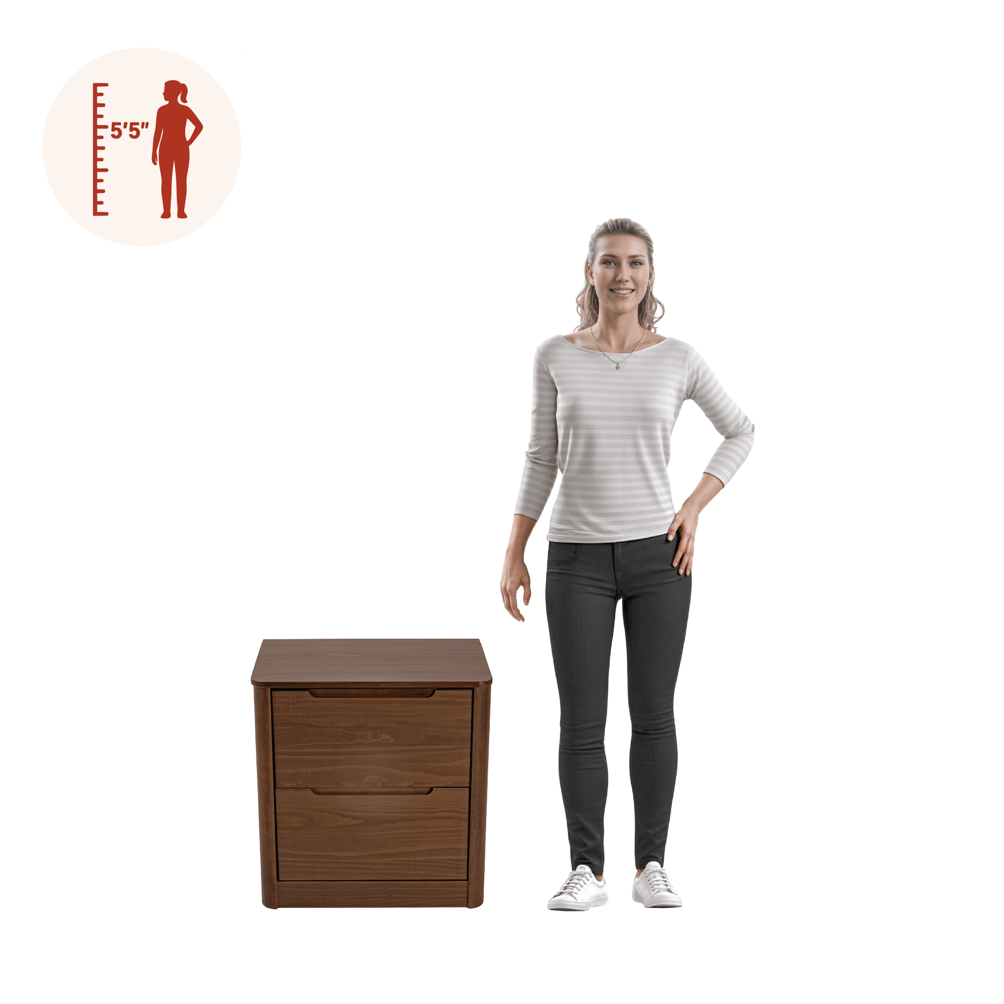 Kirsty Solid Wood 2 Drawer Nightstand Brown - for Adults and Teens