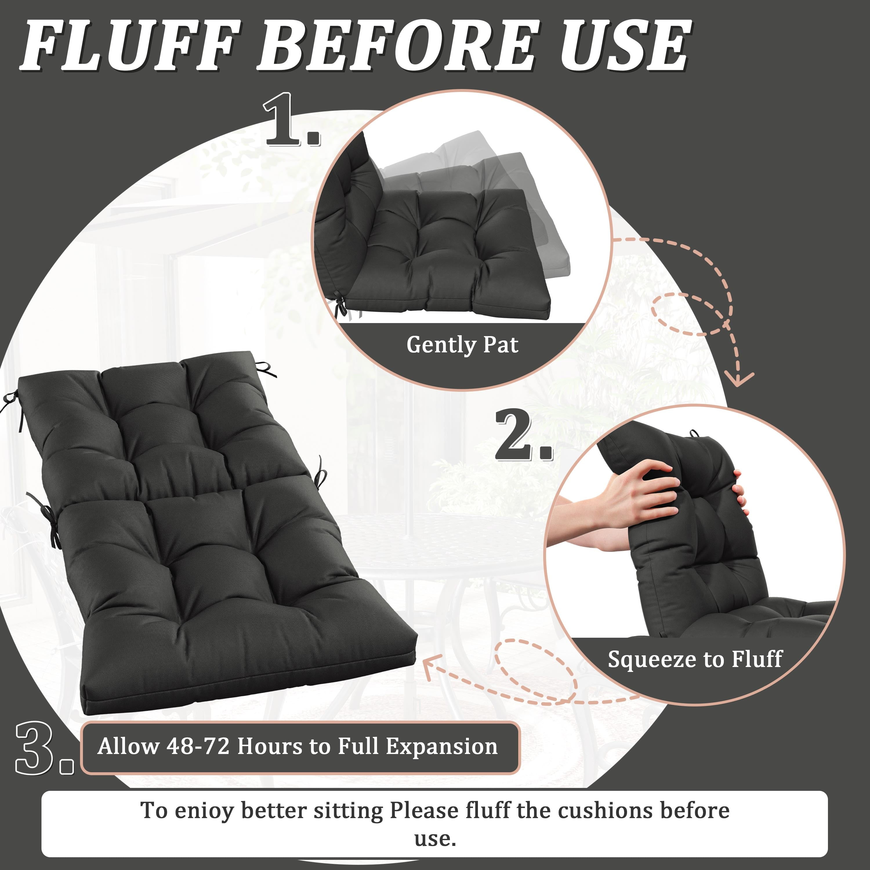 Pakunoda Chairs Cushions 42" X 21" Tufted Non Slip Pad Seat and Seatback 2 Set Cushion with Ties for Patio Outdoor & Indoor Rocking Chair, Black