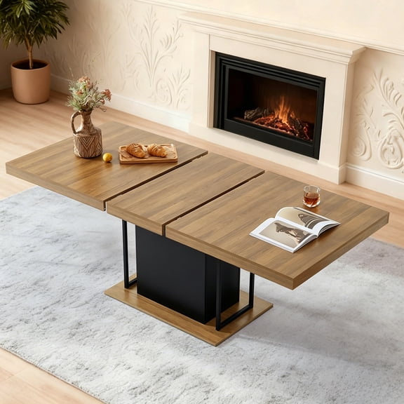 Buildhom 63-79" Extendable Dining Table with Fluted Pedestal Base, Expandable Wood Table for 4-8 People, Brown