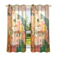 thumbnail image 6 of Yayeee Window Curtains Light Filtering 63"x52" Grommet Panel Pair Home Living Room Decor, Pink Cityscape Painting, 6 of 7