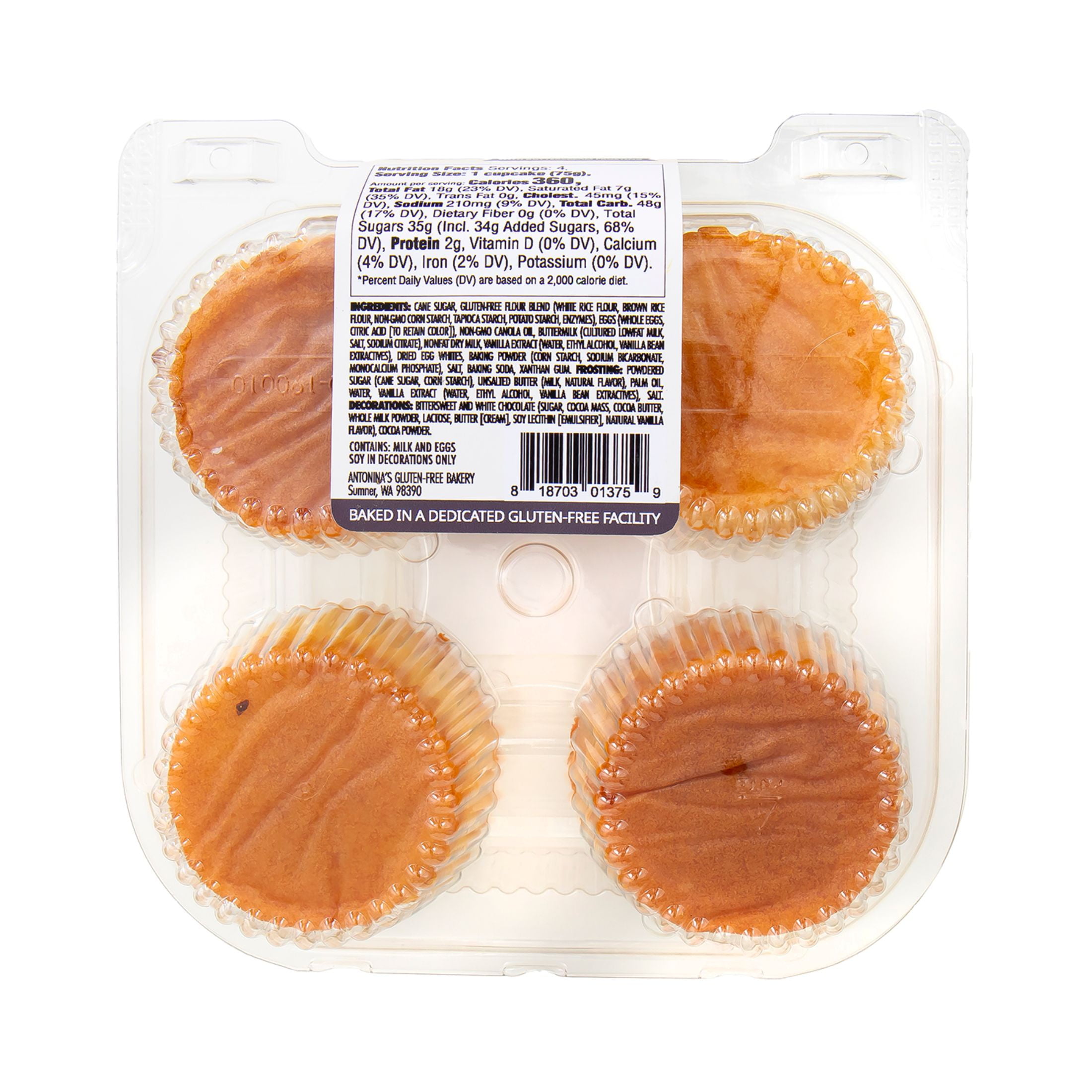 Antonina's Gluten-Free Bakery Yellow Cupcakes with Vanilla Buttercream Frosting, 4 Count, 10.5oz