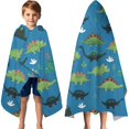 thumbnail image 3 of Blue Cartoon Dinosaurs Mountains Pattern Hooded Bath Towel，60"x35" for Ages 3 To 12 Kids, Quick Dry Lightweight Soft Microfiber Hood Beach Towel Cover Up for Kids, 3 of 7