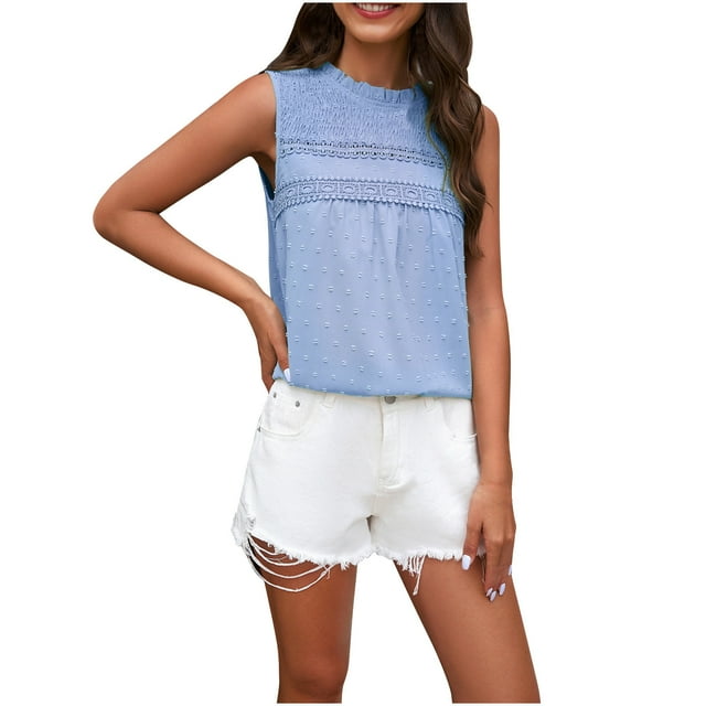 AherBiu Camisole pour Femmes Boho Décontractée Col Rond Imprimé Ajouré Sans Manches Dos Goutte Lacée Camis de Vacances