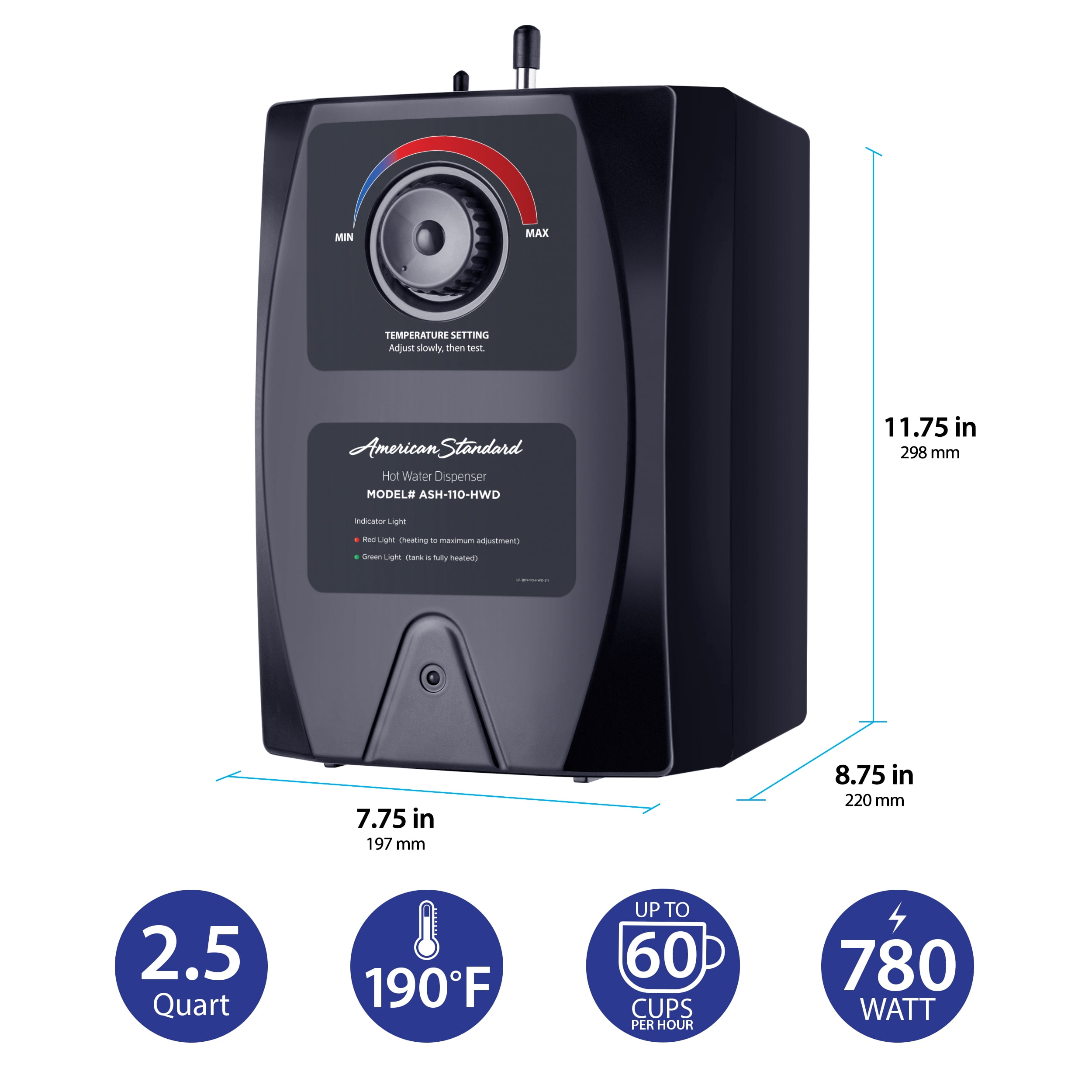 American Standard Instant Hot Water Dispenser 780W with Dual Handle Brushed Nickel Faucet 41-ASH-110-F560-BN