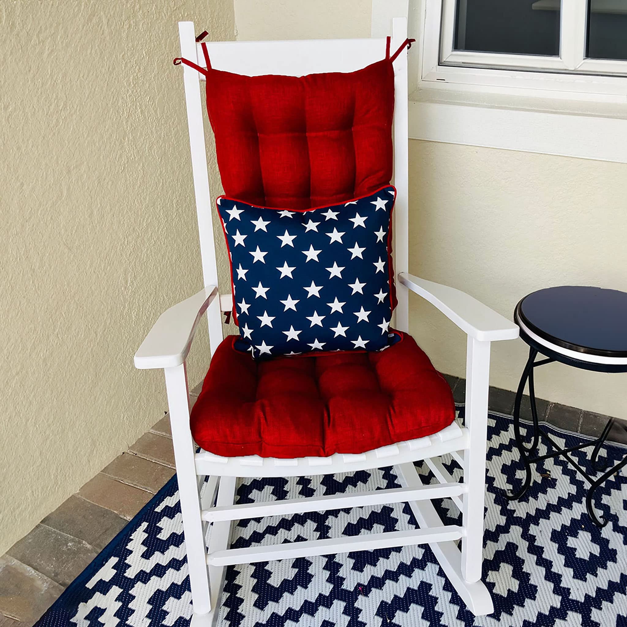 Barnett Home Decor Outdoor Rocking Chair Cushions – Rave Ruby Red Solid, Extra-Large Set Seat 19x19 & Back 18x23, Fade & Weather Resistant Porch Rocker Cushions