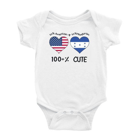 50% Honduran + 50% American = 100+% Cute Baby Bodysuit Romper (White, 12-18 Months)