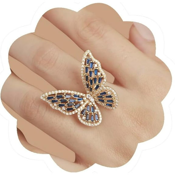 Crystal Butterfly Ring Cubic Zirconia Bow-Knot Knuckle Ring for Women