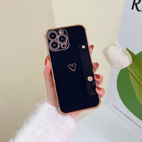 Dteck for iPhone 13 Pro Case with Strap Luxury Love Heart Plating Gold Bumper Phone Cover Wristband Kickstand Full Body Protective Slim Case for  iPhone 13 Pro,Black