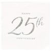 X&O Paper Goods White and Silver 'Happy 25th Anniversary' Beverage and Cocktail Napkins, 20pc, 5.5'' W x 5.5'' L