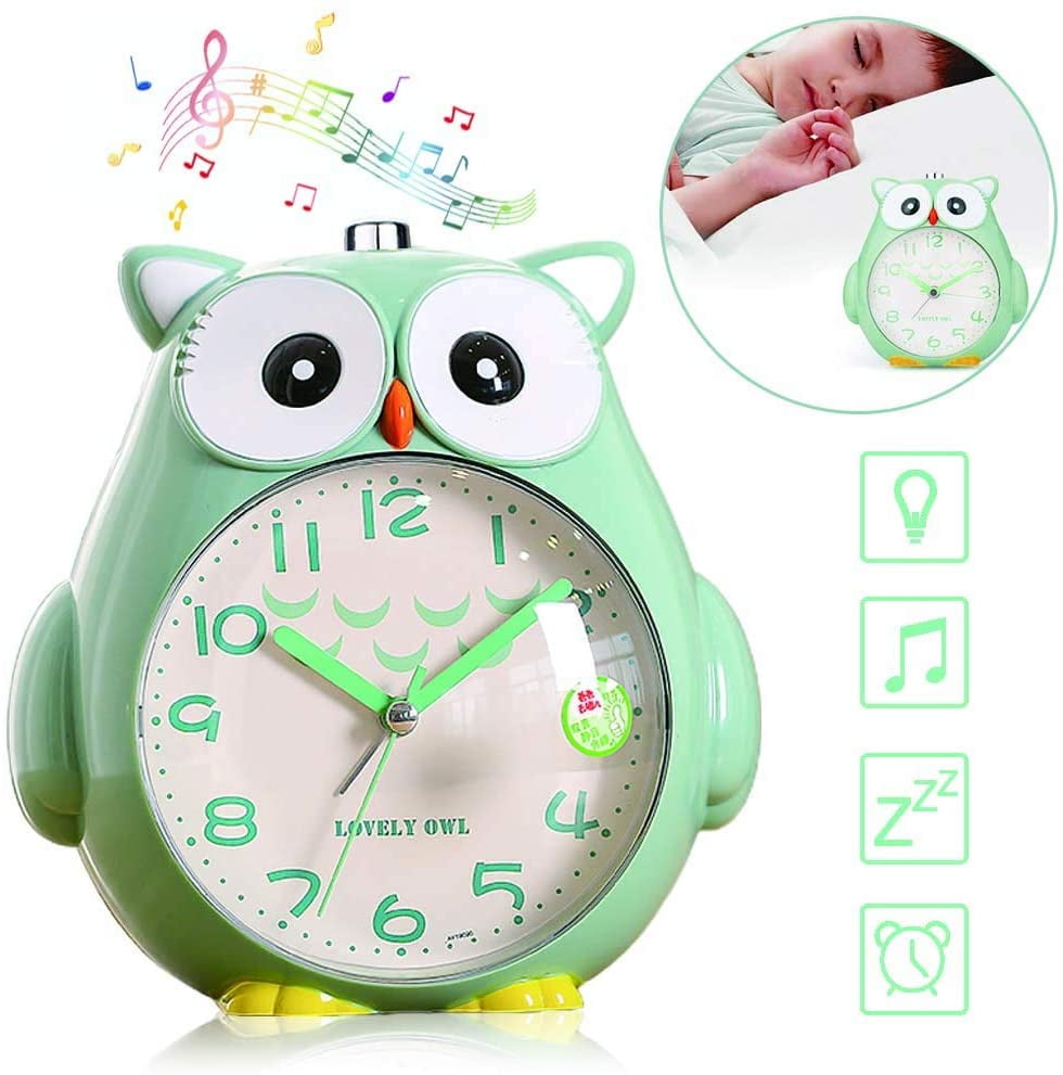 Pink Non Ticking Silence Alarm Clock Bedside Bedroom Snooze Function Clock with Dim Yellow Night Light and Loud Alarm for Kids Battery Operated| Owl Wake Up 