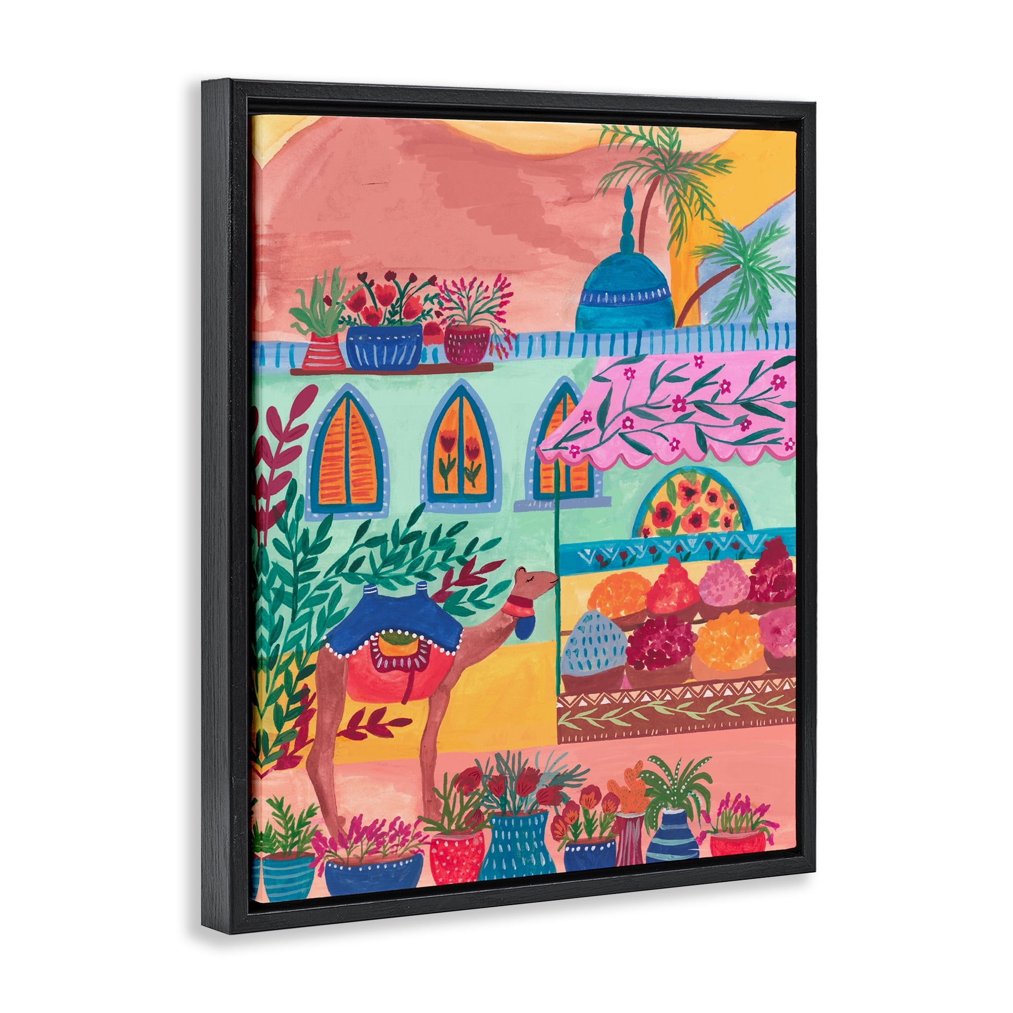 Exotic Egypt Camel Black Framed Floater Canvas Wall Art, design by Nabeela Rumi