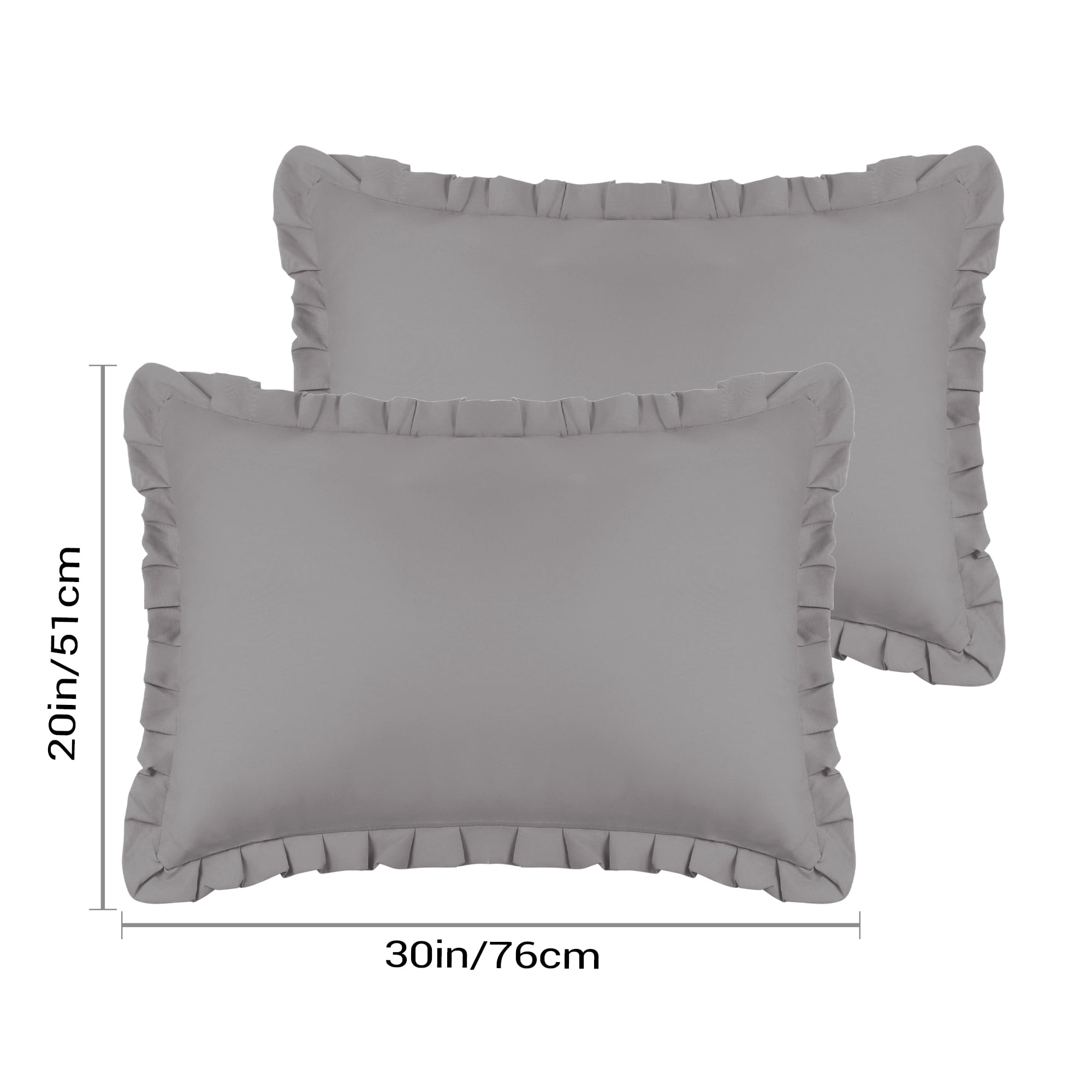 Unique Bargains Pack of 2 Ruffled Edge Ruffled Envelope Closure Pillow Shams Gray Queen