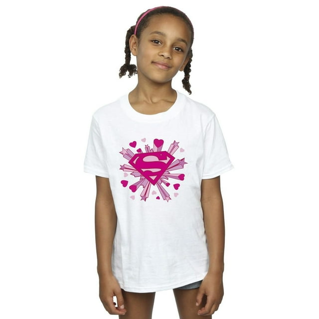 DC Comics Girls Superman Pink Hearts And Stars Logo Cotton T-Shirt