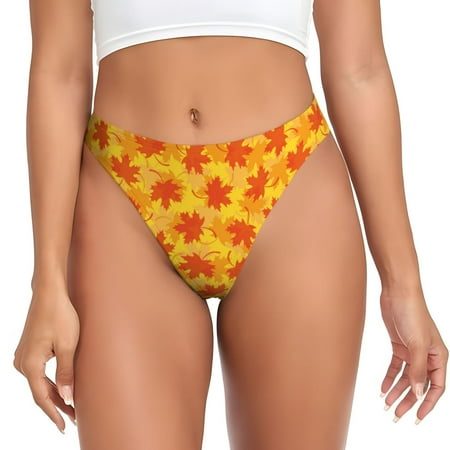 Qokaie fall retro maple leaf Printed Women s Cotton Thong Underwear  Sexy Breathable Panties G-string-4X-Large