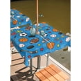 thumbnail image 2 of Outdoor Tablecloth with Umbrella Hole for Patio/Picnic/Party/Camping, Blue Sports Waterproof Table Cloth Square Cover Washable, Football Basketball Rugby Baseball (54"x 54"), 2 of 8