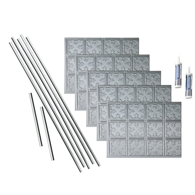 FASÄDE Traditional Style 10 Decorative Vinyl Backsplash 15 sq ft Kit in Argent Silver