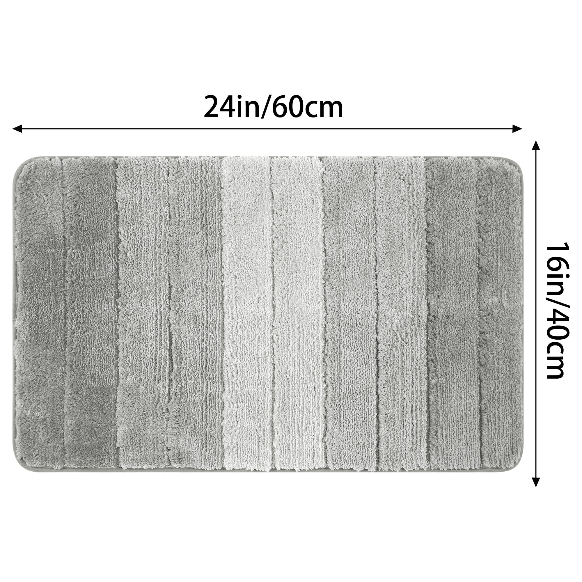 Unique Bargains 2 Pcs Plush Gradient Striped Bath Mats Microfiber Shaggy Rugs Grey 16" x 24"/20" x 32"