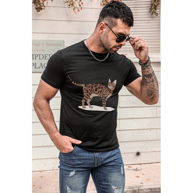 ABPHQTO Camiseta de manga corta con estampado de gato negro para hombre