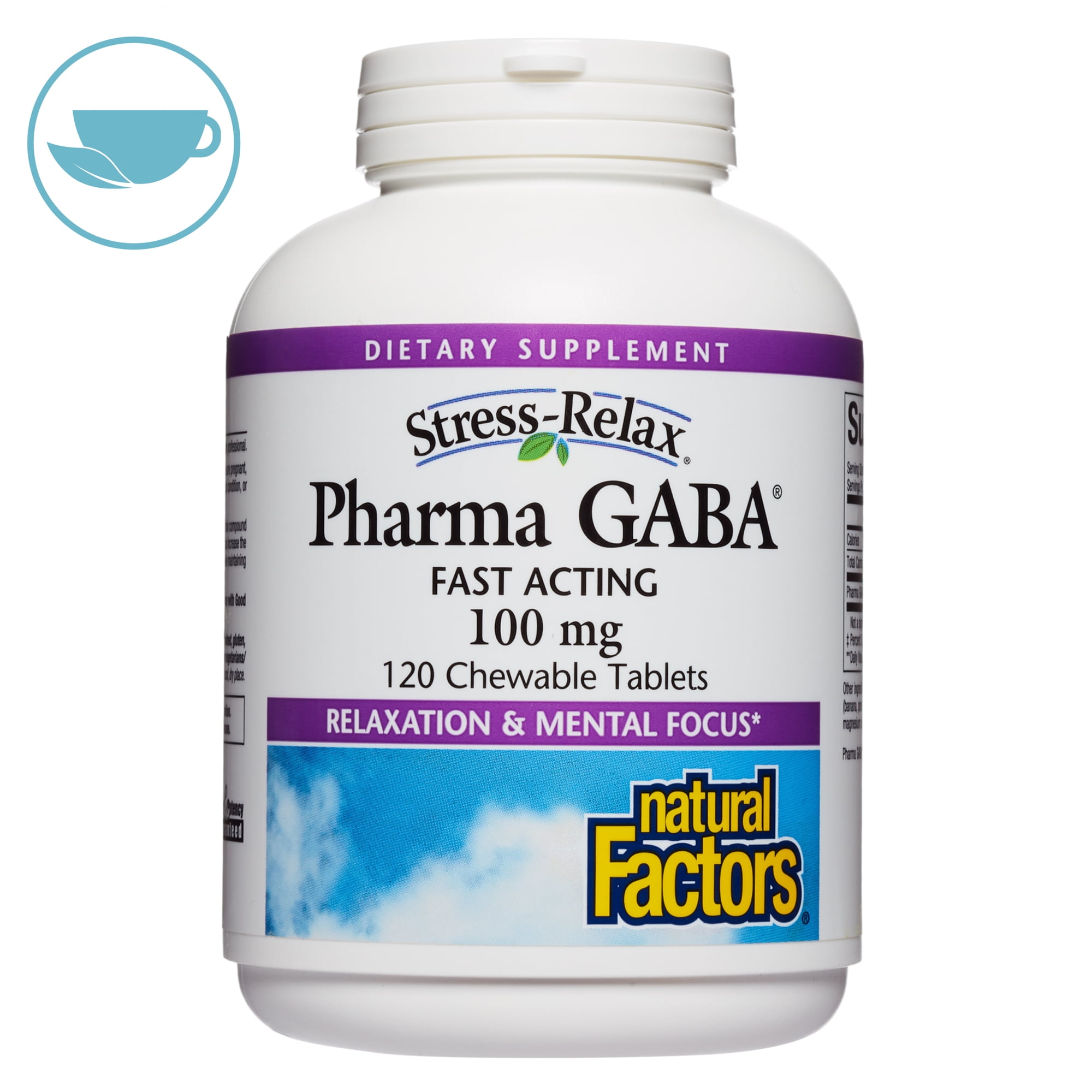 Stress-Relax Chewable Pharma GABA 100 mg by Natural Factors, Non-Drowsy Stress Support for Relaxation and Mental Focus, Tropical Fruit Flavor, 120 Tablets
