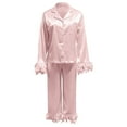 thumbnail image 5 of Christmas Pajamas Trim Silk Satin Pajama Button Down Long Sleeve And Pants Sleepwear Loungewear pajamas for women set, 5 of 5