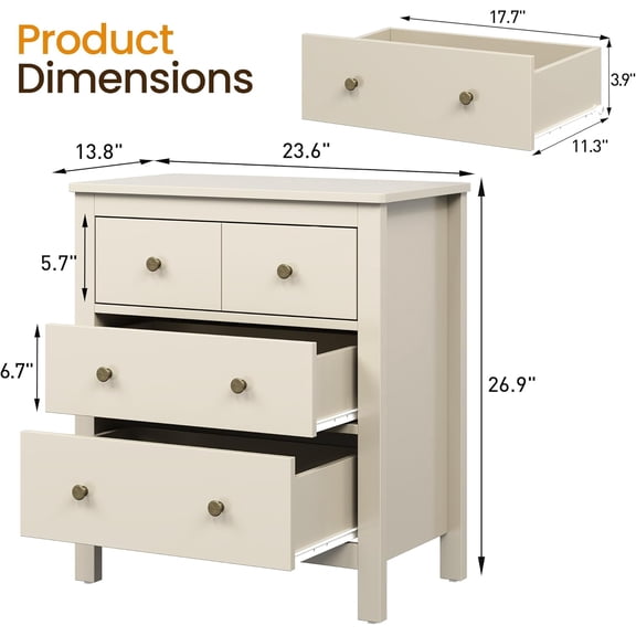 3 Drawer Nightstand Set of 2, 27'' Wood Bedside Table with Storage Drawers for Bedroom Entryway Hallway Beige