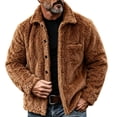 thumbnail image 2 of WIZUTIZ Fleece Lined Jacket For Men Button Front Fold Collar Long Sleeve Coat Outdoor Warm Fall Winter Black Brown Gray, 2 of 5