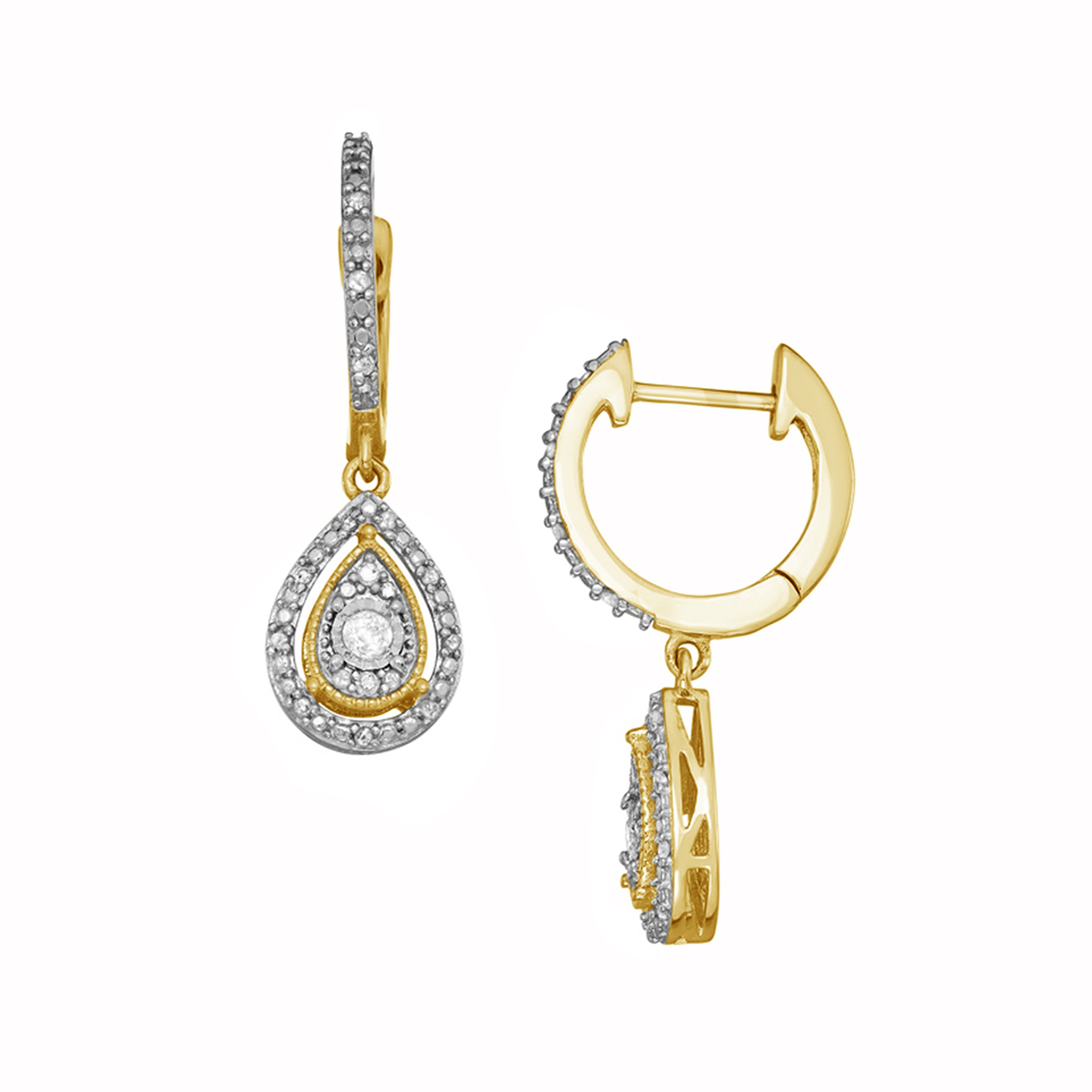 1/2 Carat T.W Sterling Silver Yellow Drop Shape Earrings and Pendant 2 Pcs set.