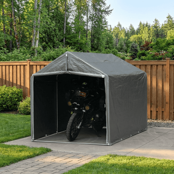 Outdoor Bike Shed, 8 x 6 ft Motorcycle Storage Shed - Storage Shed with Roll-Up Door and Ventilation Window, Waterproof and Windproof PE Tarpaulin Tool Shed, Garden, Backyard, Portable Small Shed