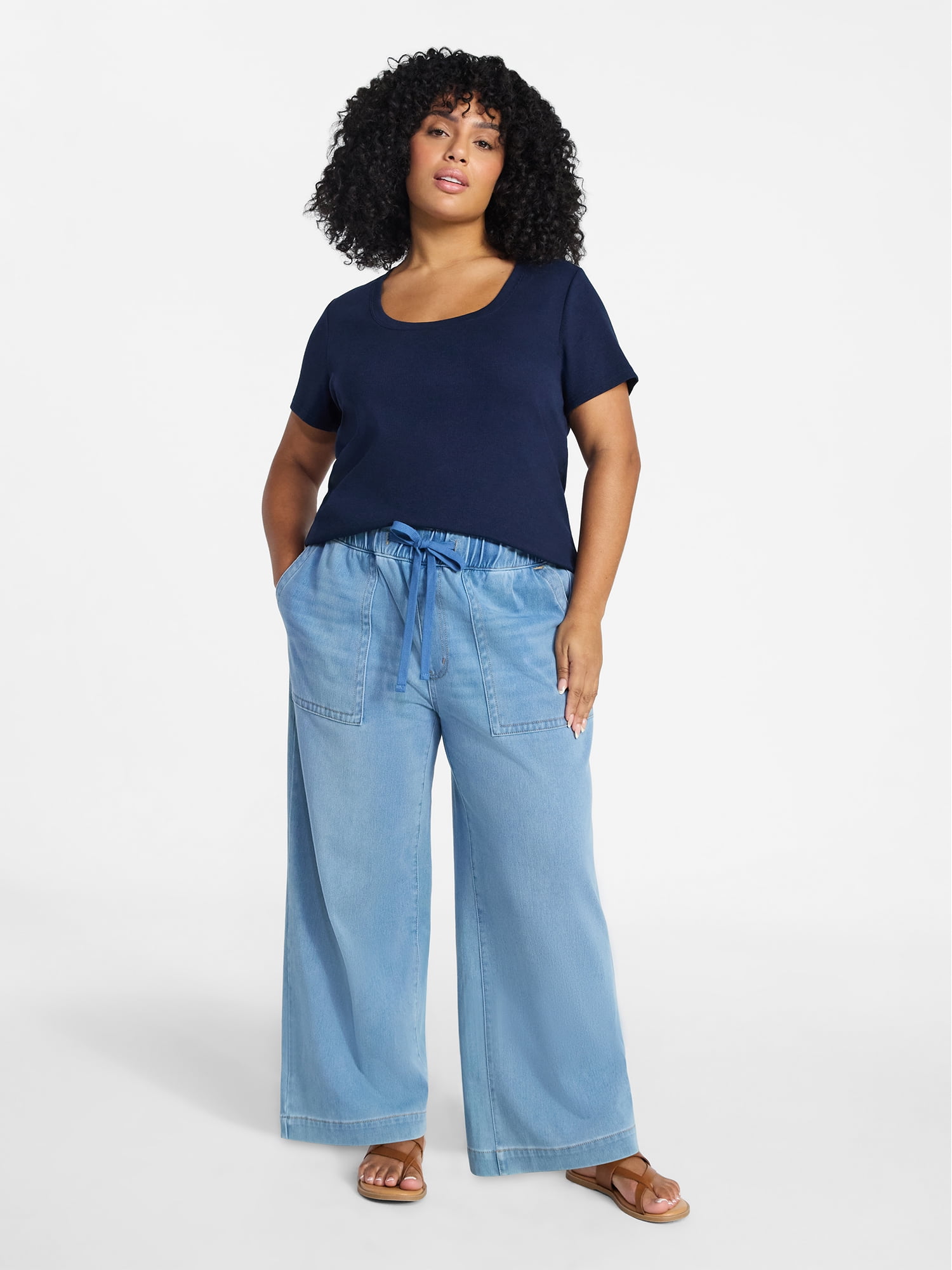 Terra & Sky Women's Plus Size Scoop Neck Rib Tee with Short Sleeves, Size 0X-5X