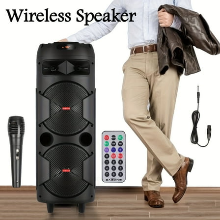 Bluetooth Speaker - Portable Wireless PA Speaker, Karaoke Machine with Dual 8'' Stereo Speakers, Rechargeable Battery, Remote Control, MP3/USB/SD, LED Battery Indicator Lights - QS-2821
