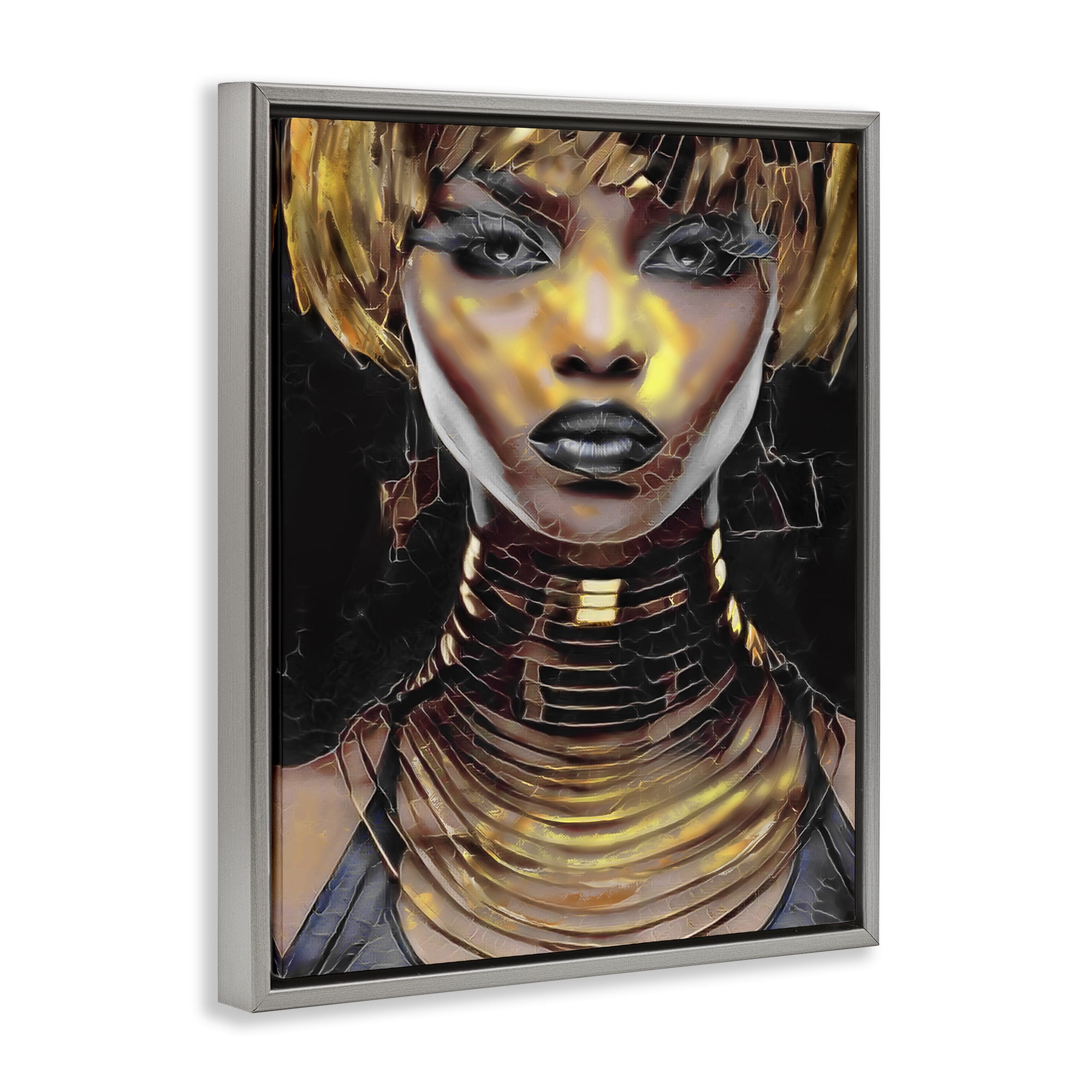 Stupell Industries Intense Glam Woman Portrait People Painting Gray Floater Framed Canvas Art Print Wall Art, 25 x 31