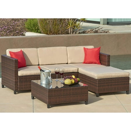 Suncrown Outdoor Sectional Sofa 5 Piece Set All Weather Brown Suncrown Outdoor Sectional Sofa 5 Piece Set All Weather Brown Checkered Wicker
