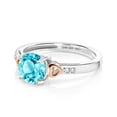 thumbnail image 4 of Gem Stone King 925 Silver and 10K Rose Gold Swiss Blue Topaz and White Diamond Engagement Ring for Women (1.68 Cttw, Round 7MM, Gemstone Birthstone, Size 9), 4 of 5
